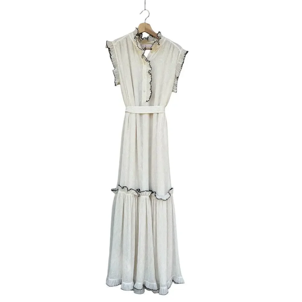 Tory Burch White Meredith Maxi Dress Ruffled Tiered Size 8